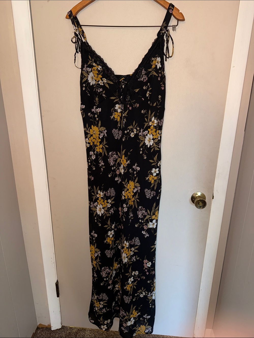 wild fable Black Floral Maxi Dress with Yellow & White Blooms